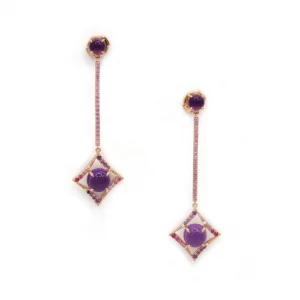 Rose Gold Radiance: Amethyst & Diamond Dangle Earrings - Image 2