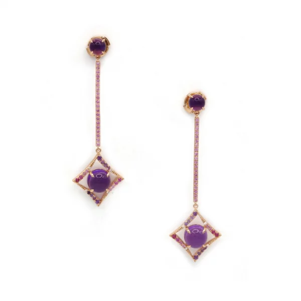 Rose Gold Radiance: Amethyst & Diamond Dangle Earrings