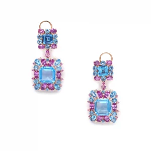 Regal Blue: Sapphire & Topaz Cocktail Earrings - Image 2