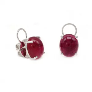 Radiant Cabochon Tourmaline Stud Earrings in White Gold - Image 2