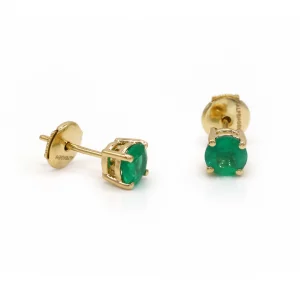 Emerald Radiance Yellow Gold Stud Earrings - Image 2