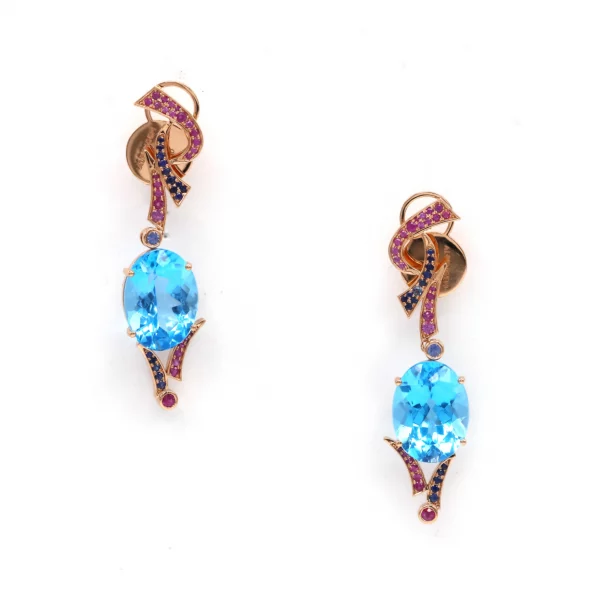 Rose Gold Glow: Blue Topaz & Sapphire Earrings