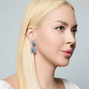 Regal Blue: Sapphire & Topaz Cocktail Earrings - Image 3