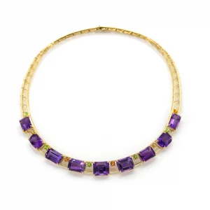 Opulent Yellow Gold Cocktail Necklace with Amethysts - Image 2