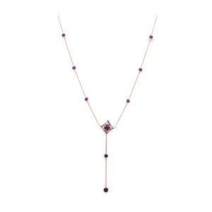 Ethereal Glow: Amethyst & Diamond Necklace in  Rose Gold - Image 2