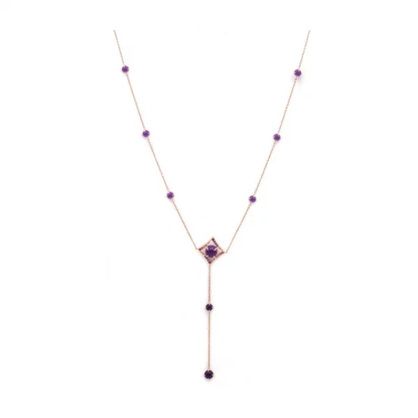 Ethereal Glow: Amethyst & Diamond Necklace in  Rose Gold