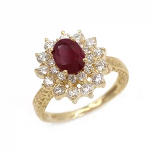 Radiant Ruby & Diamond Ring in Gold - Image 2