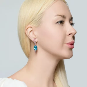 Rose Gold Glow: Blue Topaz & Sapphire Earrings - Image 3