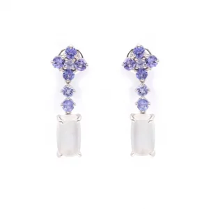 Moonlit Elegance: Sapphire & Moonstone Dangle Earrings - Image 2