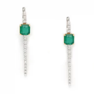 Timeless Sparkle: Diamond & Emerald Dangle Earrings - Image 2