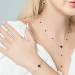 Ethereal Glow: Amethyst & Diamond Necklace in  Rose Gold - Image 3