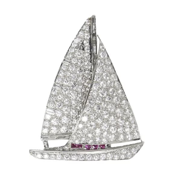 Ruby & Diamond Brooch in White Gold