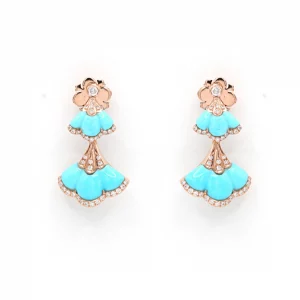 Turquoise & Diamond Earrings in Rose Gold - Image 2