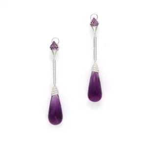 Ethereal Amethyst Dangle Earrings in White Gold - Image 2