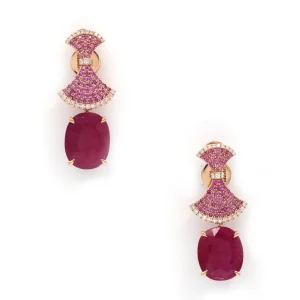 Ruby & Sapphire Brilliance: Gold Cocktail Earrings - Image 2