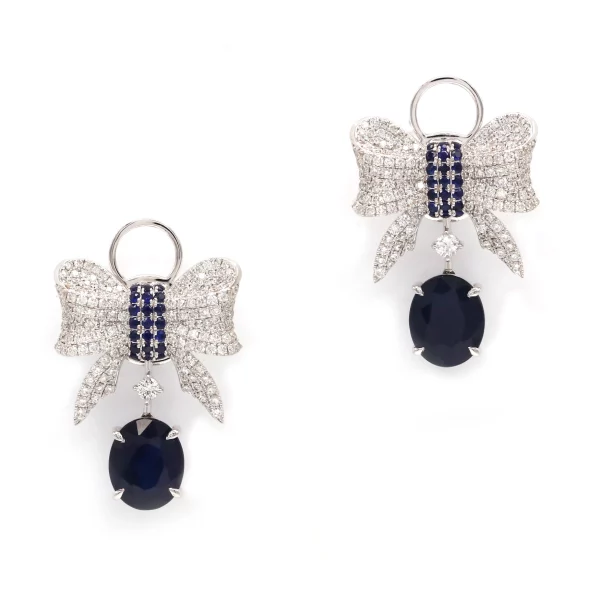 Blue Sapphire and Diamond White Gold Earrings