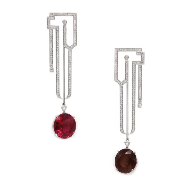 Radiant Tourmaline & Diamond Dangle Earrings