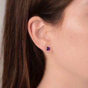 Amethyst Stud Earrings in White Gold - Image 3