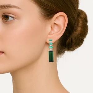 Emerald & Diamond Cascade Dangle Earrings - Image 3