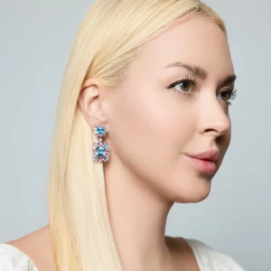 Royal Topaz & Sapphire Cocktail Earrings - Image 3