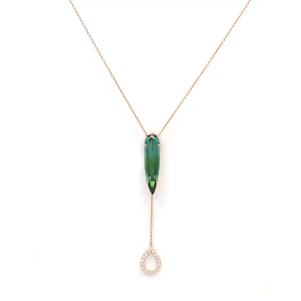 Graceful Pear-Cut Green Tourmaline Pendant in Rose Gold