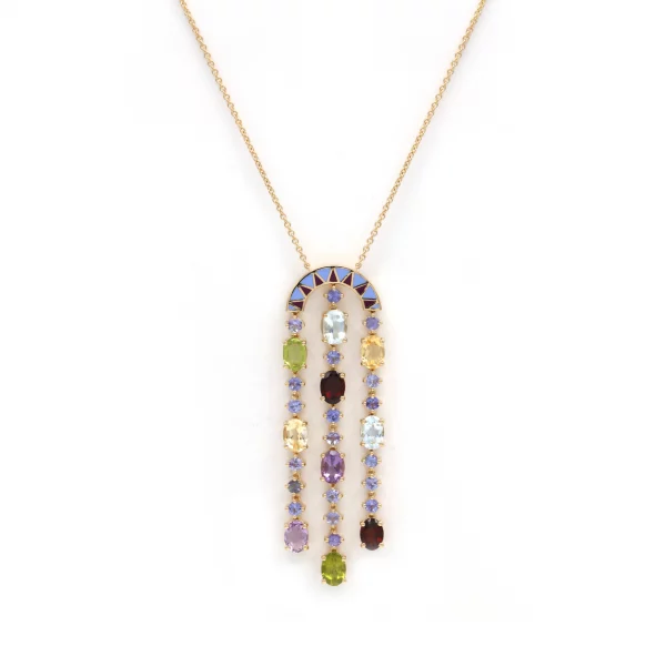 Radiant Multicolor Sapphire Pendant in Yellow Gold