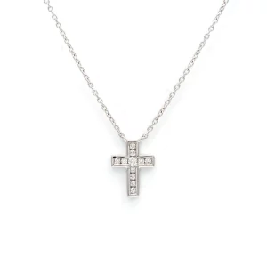 Diamond Cross Pendant on Chain in White Gold - Image 2