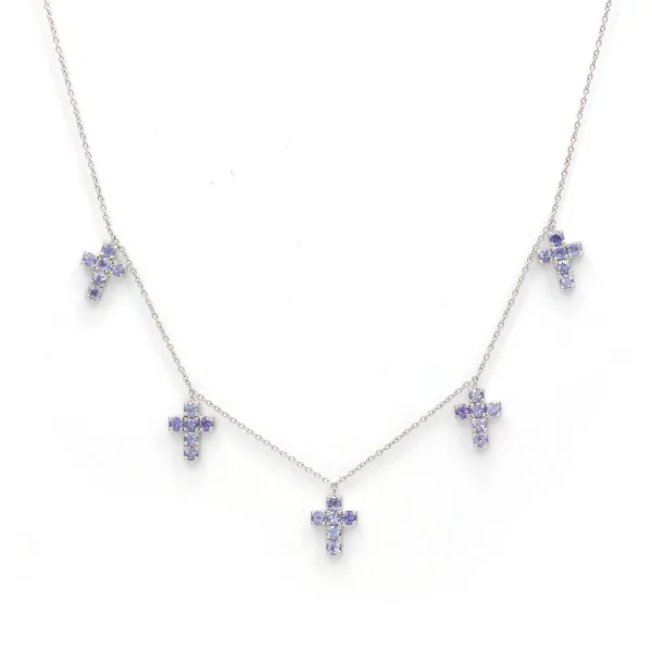 Sapphire Cross Choker Necklace in White Gold