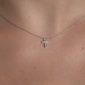 Diamond Cross Pendant on Chain in White Gold - Image 3