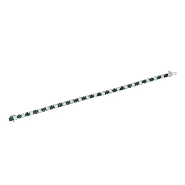 Emerald & Diamond Line Bracelet in White Gold