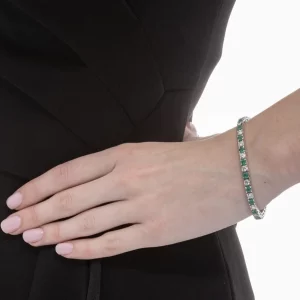 Emerald & Diamond Line Bracelet in White Gold - Image 4