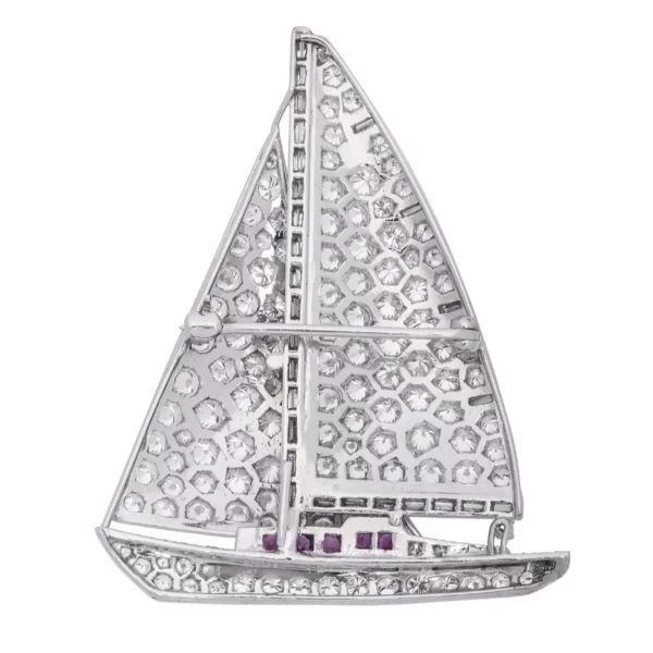 Ruby & Diamond Brooch in White Gold