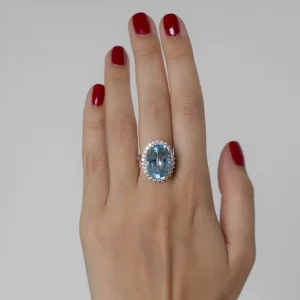 Blue Topaz & Diamond Cocktail Ring - Image 3