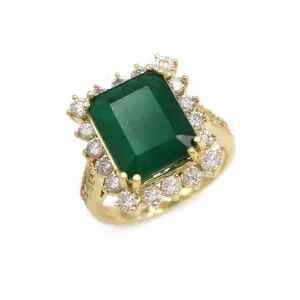 Emerald & Diamond Statement Ring in Yellow Gold - Image 2