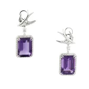 Swallow Amethyst & Diamond Earrings in White Gold - Image 2