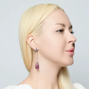 Ethereal Amethyst Dangle Earrings in White Gold - Image 3