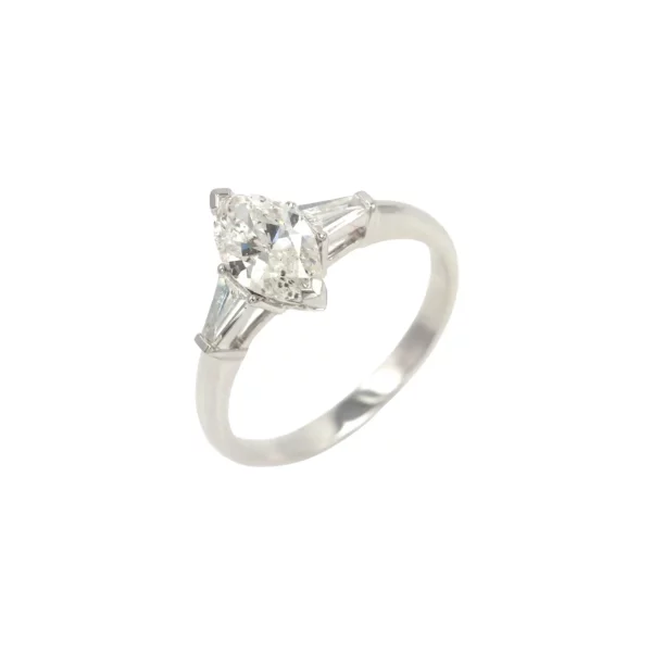 Marquise and Taper Baguette Diamond White Gold Ring