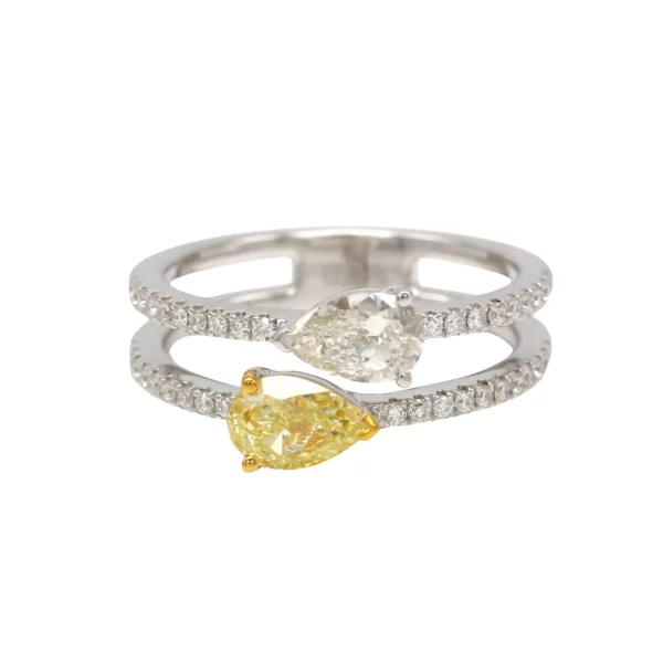 Fancy, Round, and Pear Diamond White-Yellow Gold Ring