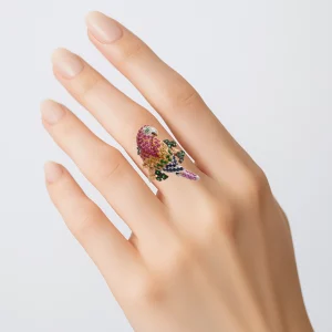 Elegant Parrot Diamond Ring with Multicolored Stones - Image 3