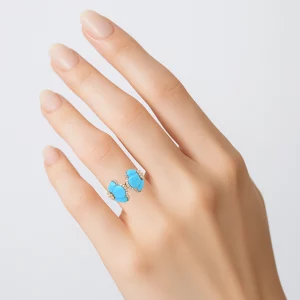 Turquoise and Diamond Gold Ring - Image 3