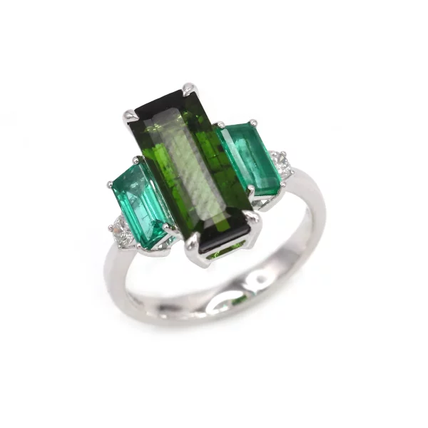 Luxury Emerald, Diamond & Tourmaline Ring
