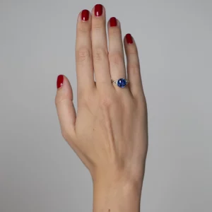 Blue Sapphire & Diamond White Gold Ring - Image 3