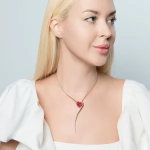 Rose Gold Pendant with Red Tourmaline and Sapphire Accent - Image 3