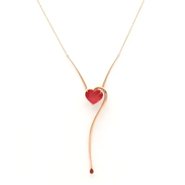 Rose Gold Pendant with Red Tourmaline and Sapphire Accent